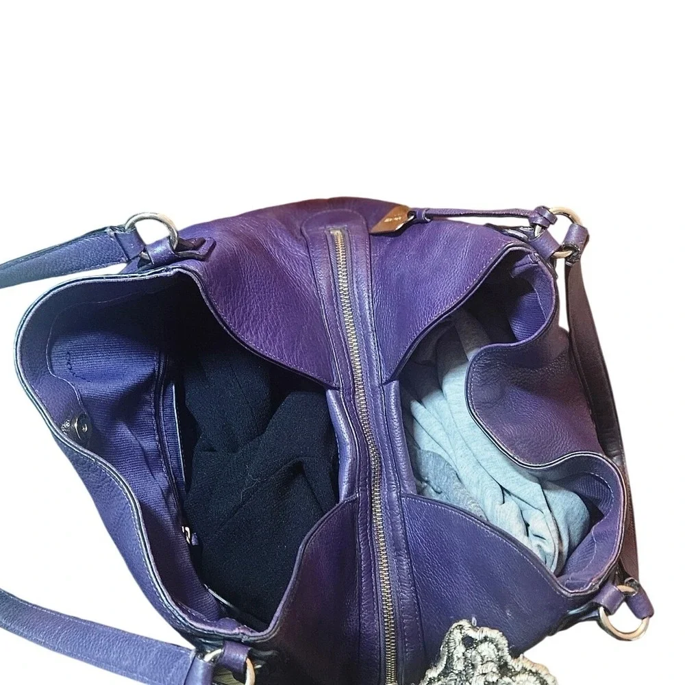 COACH Edie Pebbled Leather Shoulder Bag - Plum Purple